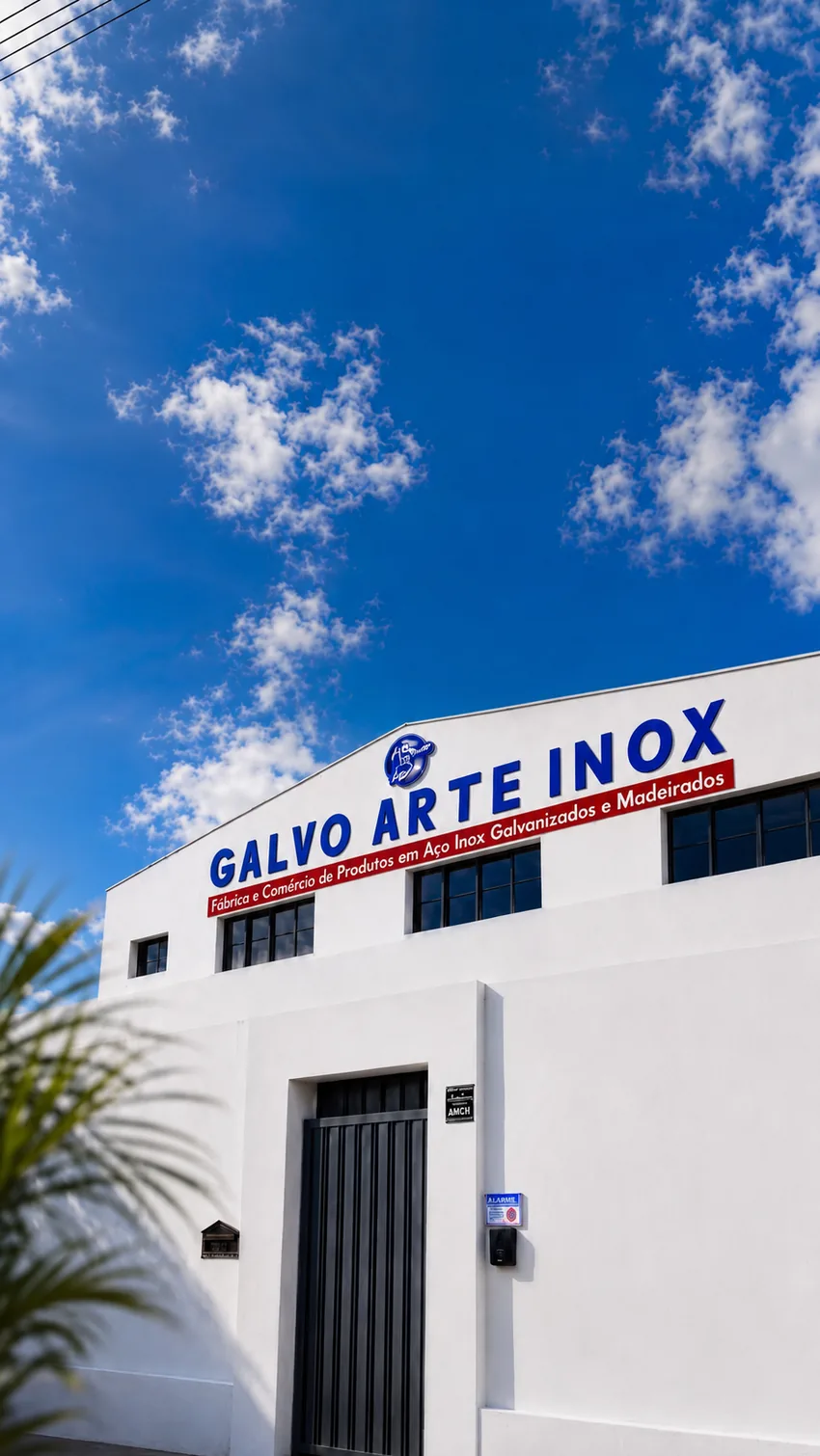 Fachada da fábrica Galvo Arte Inox em Pederneiras-SP